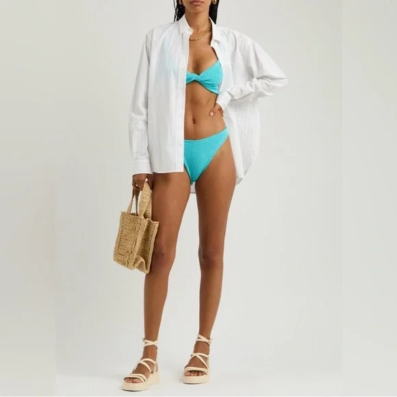 NWT Hunza G Juno Seersucker Bikini Aqua One Size - Picture 3 of 7